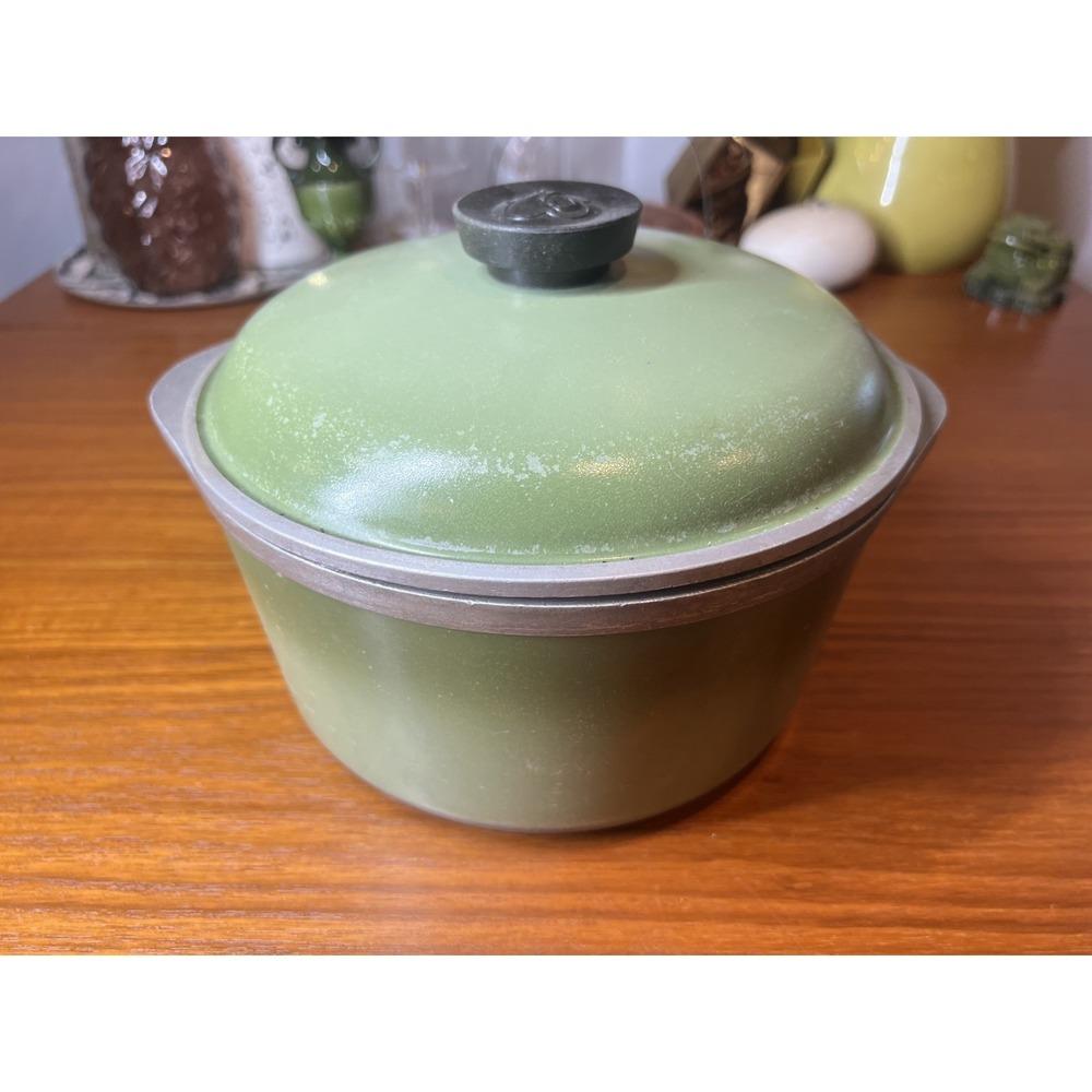 Club Dutch Oven Stock Pot 3 Qt Avocado Green Heavy Cast Aluminum 1960s MCM VTG